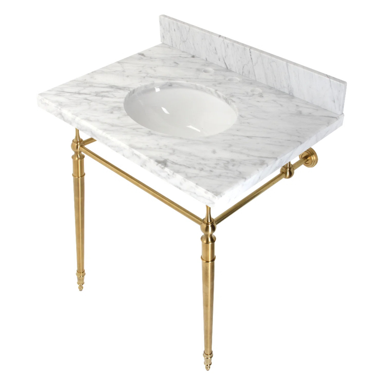 Kingston Brass Edwardian 30-Inch Carrara Marble Console Sink with Brass Legs (8-Inch, 3-Hole) & R... | Wayfair North America