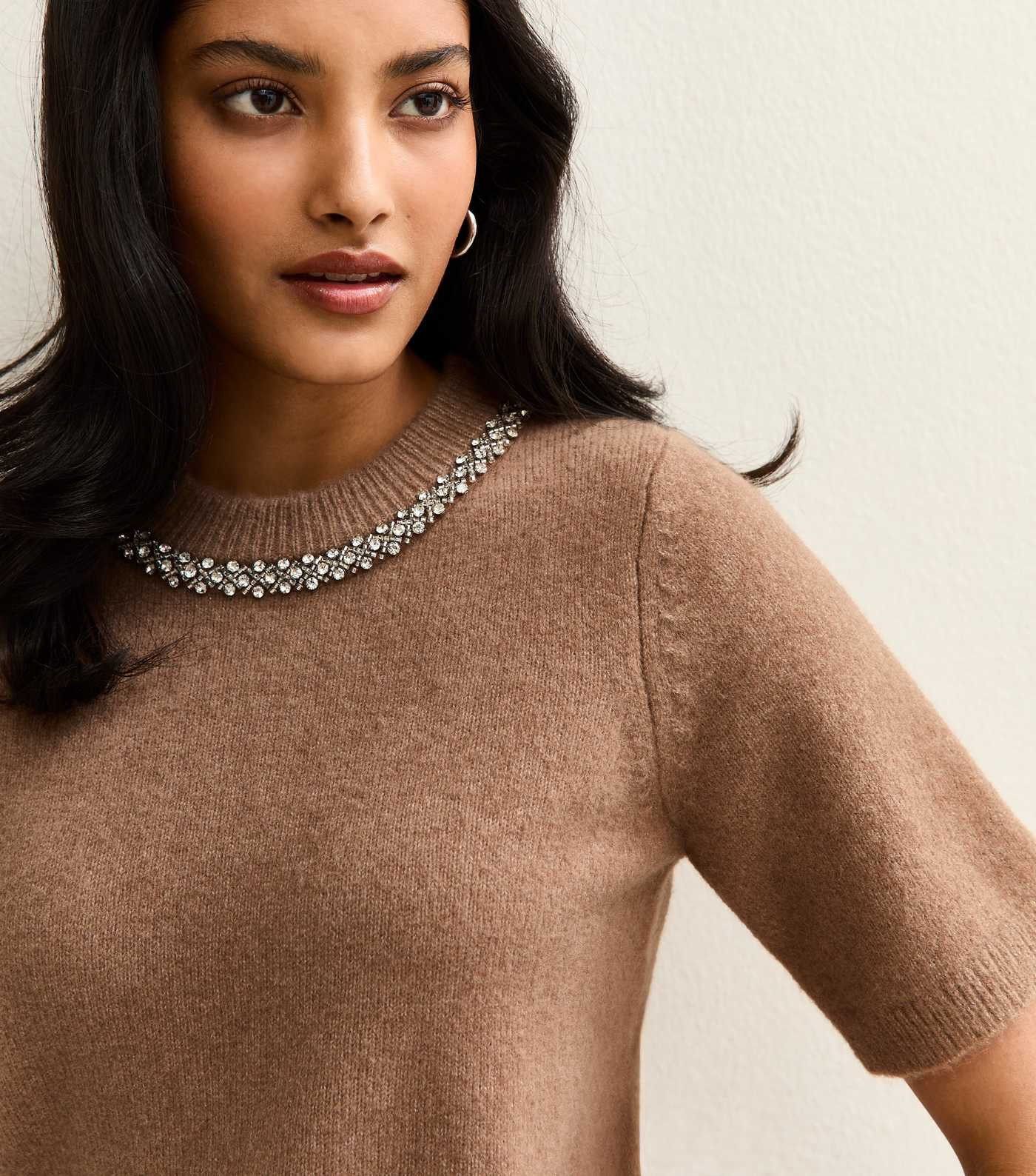 Camel Embellished Neck Short Sleeve Top | New Look | New Look (UK)