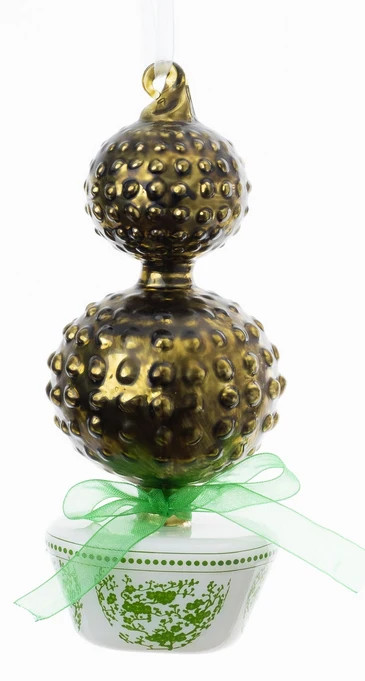 Green Bow Double Topiary Ornament | The Enchanted Home