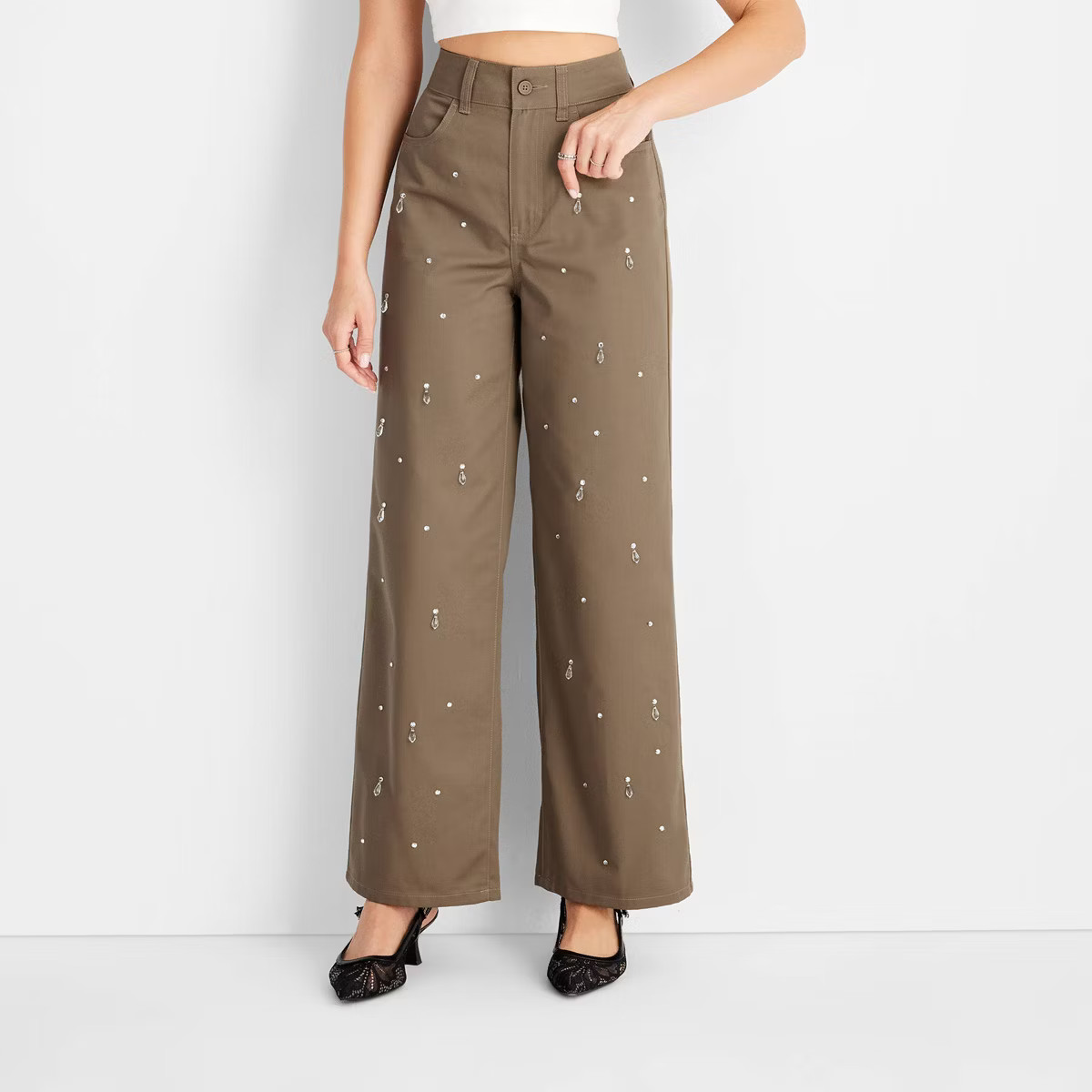 Women's Mid-Rise Embellished Pants - Future Collective Olive Green | Target