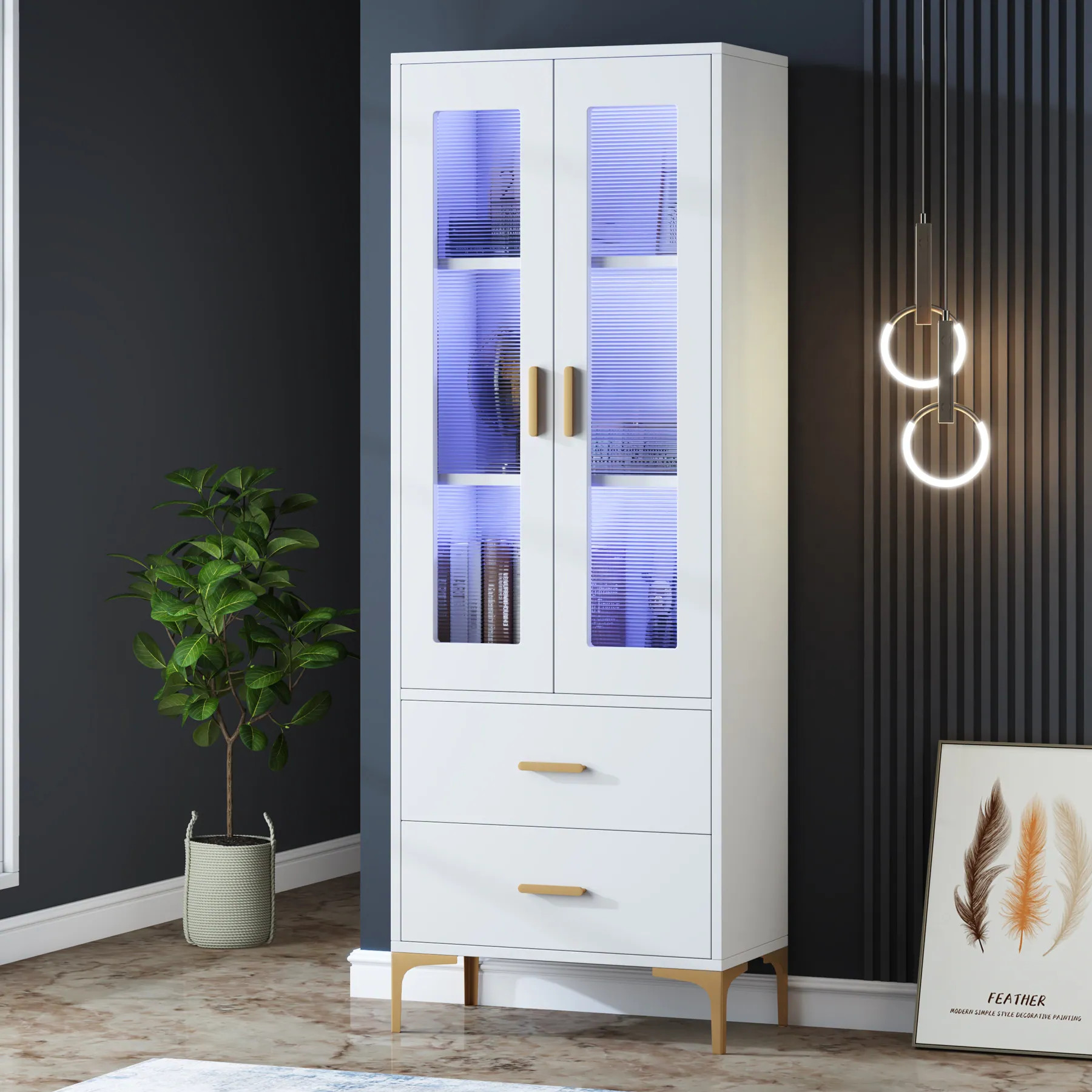 Bookshelf Bookcase with Doors and 2 Drawers for Living Room | Bed Bath & Beyond