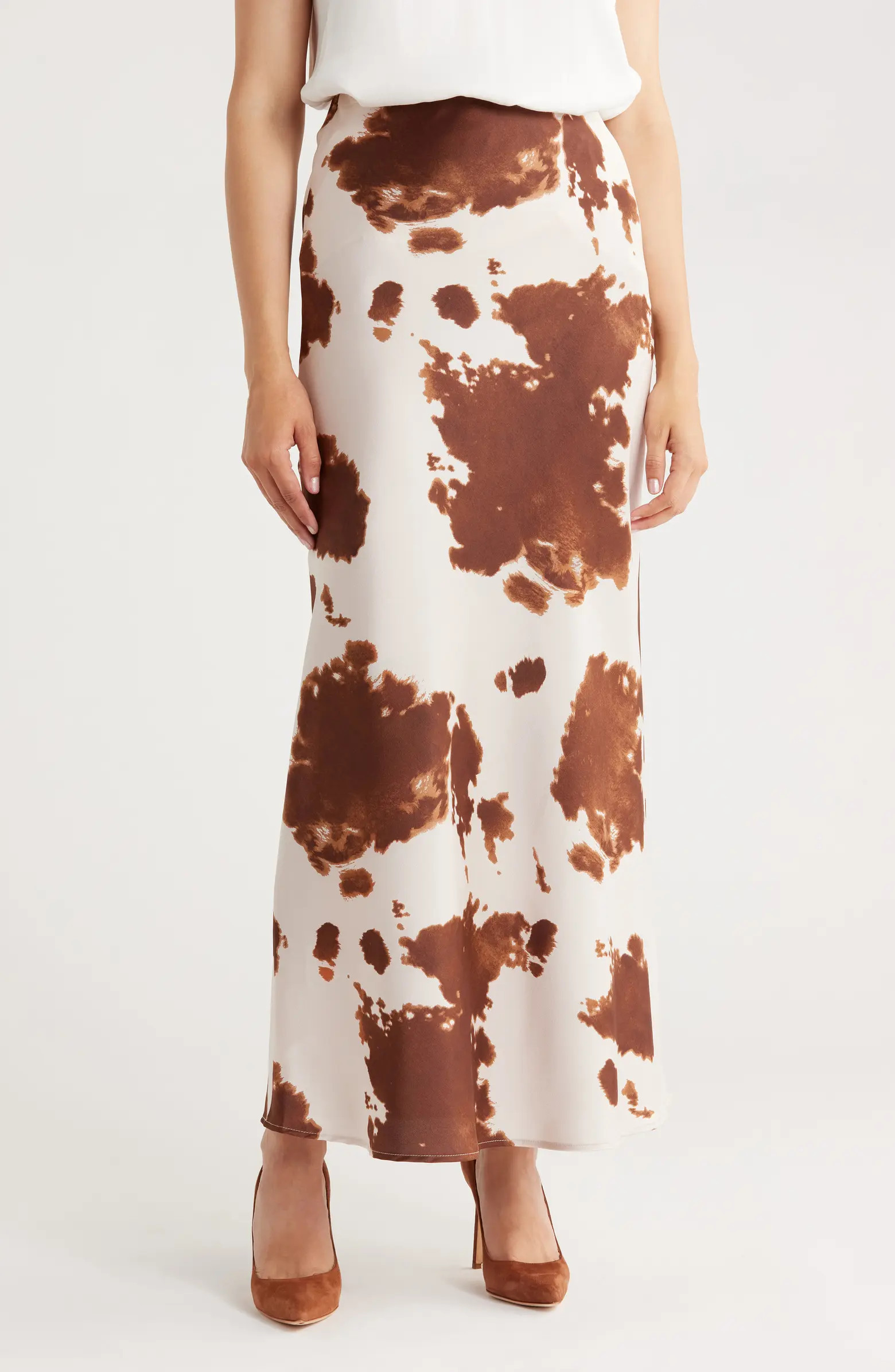Cow Print Satin Maxi Skirt | Nordstrom Rack