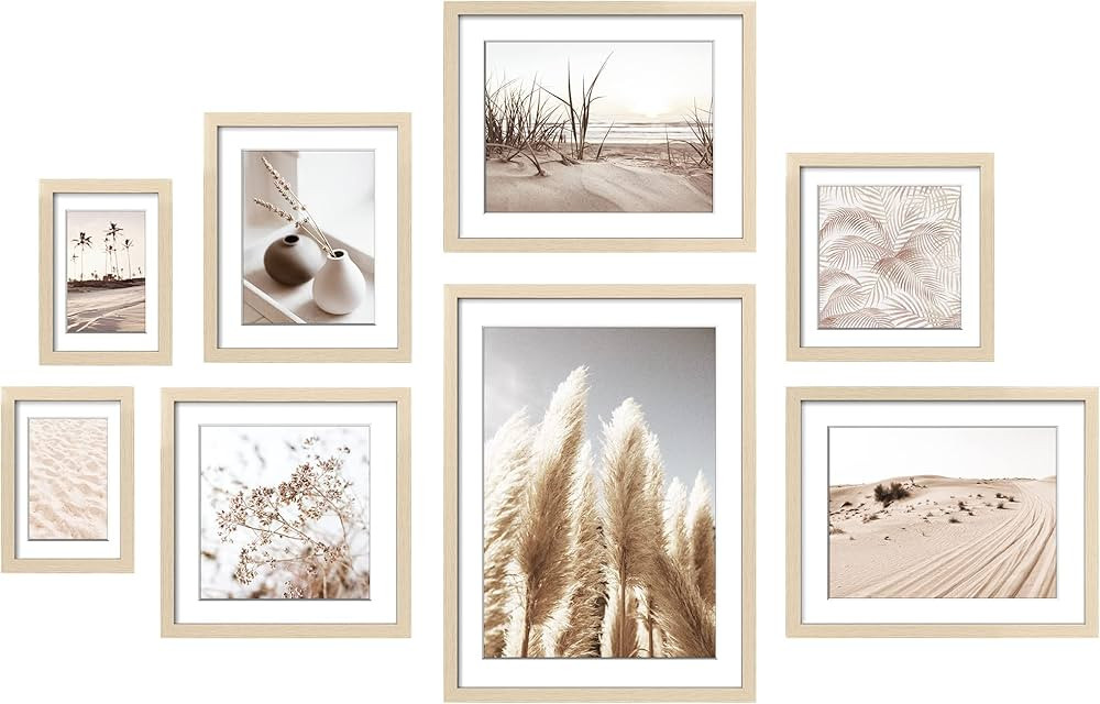 ArtbyHannah Gallery Wall Frame Set, 8 Pack Picture Frames Collage Wall Decor with Neutral Pampas ... | Amazon (US)