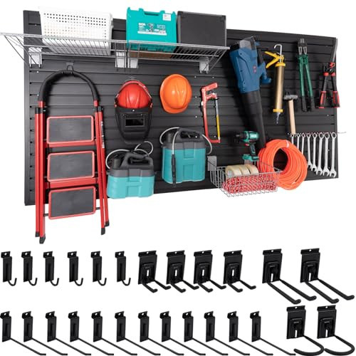 Slatwall Panel Garage Slat Wall Storage Systems with 26 Slatwall Accessories, 4'x8' PVC Black Slat Wall Paneling for Retail Display, Garage Storage, Guitar Shop, Home Storage | Amazon (US)