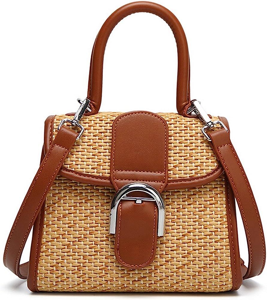 Boshiho Retro Straw Woven Handbag Womens Small Cross Body Bag Shoulder Messenger Satchel | Amazon (US)
