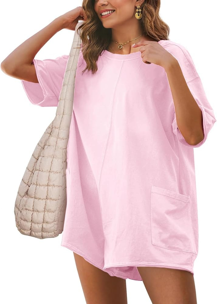 Glamaker Women's Summer Oversized Tee Romper Casual Workout Athletic Romper Onesie Backless Loose... | Amazon (US)