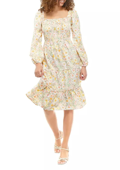 Junior's Blouson Sleeve Floral Tiered Dress | Belk