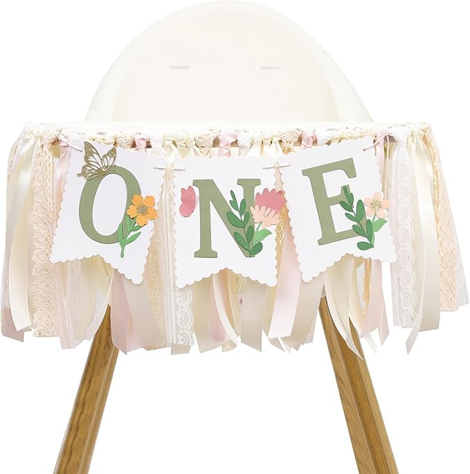 Blossom High Chair Banner-Floral 1st Party Decorations For Baby Girls -Green Spring flower Birthd... | Amazon (US)