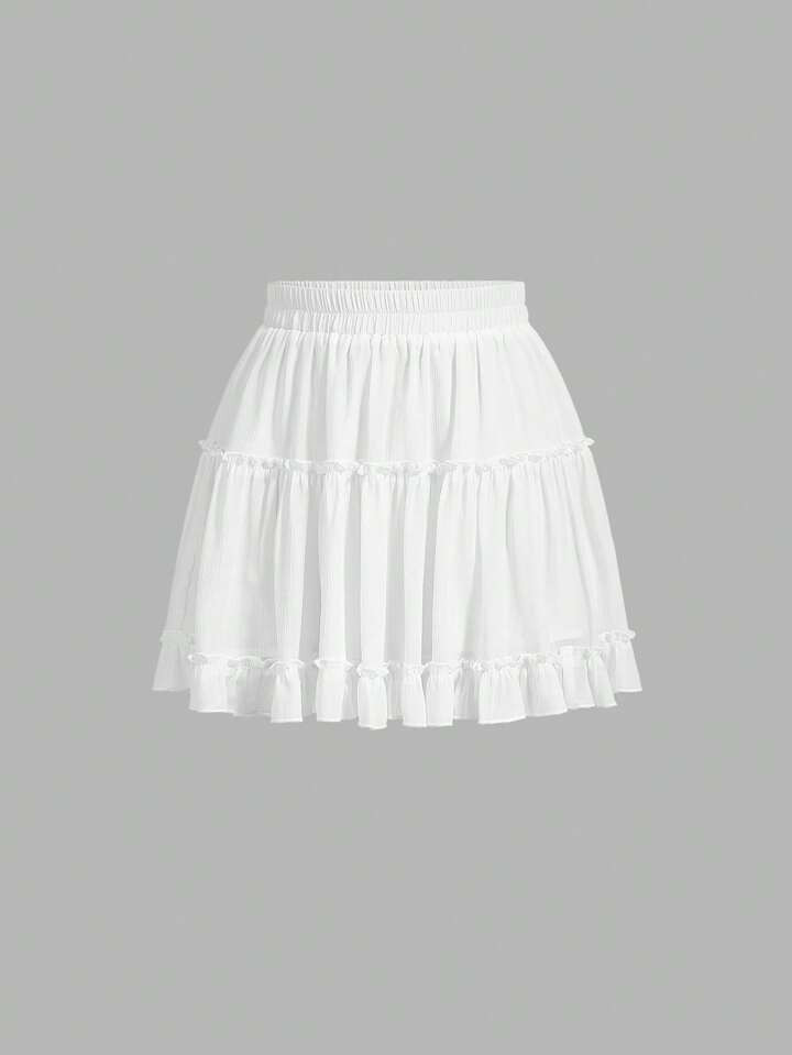 SHEIN MOD Women's Elastic Waistband A-Line Skirt With Ruffle Hem, White | SHEIN