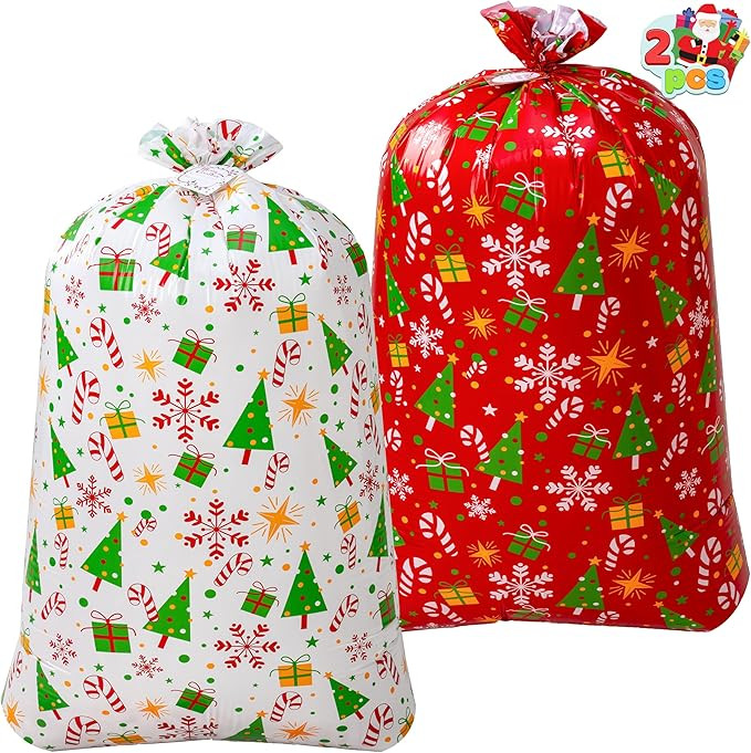 JOYIN 2 PCS Large Red & White Christmas Holiday Plastic Gift Bags 56"x36" with Gift Tags for Heav... | Amazon (US)