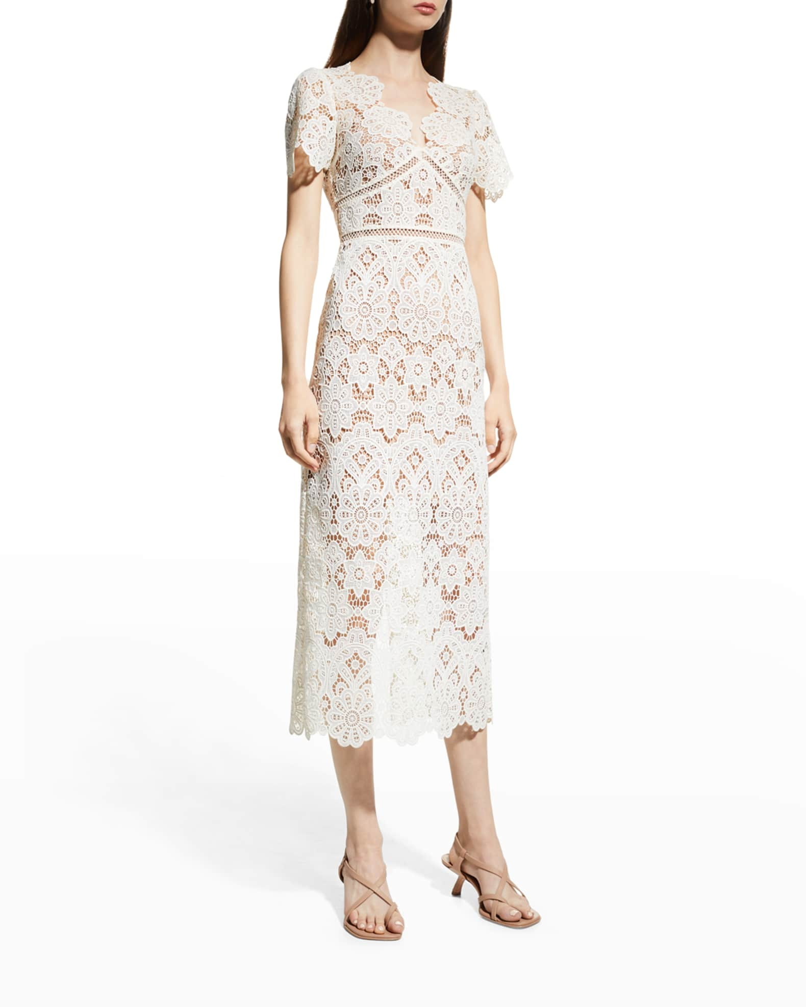 Self-Portrait Floral Guipure Midi Dress | Neiman Marcus