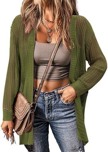 Zeagoo Women 2024 Lightweight Crochet Cardigan Long Sleeve Open Front Knit Sweater Summer Kimono ... | Amazon (US)