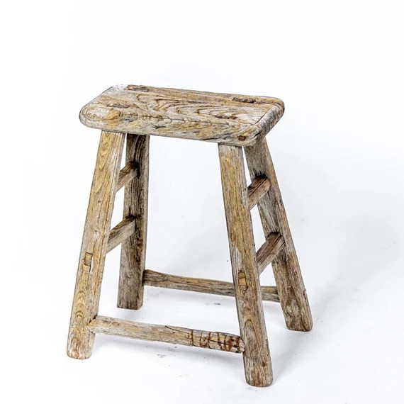 Salvaged Elm Large Worker Stool / Vintage Chinese Rustic Stool | Etsy Canada | Etsy (CAD)