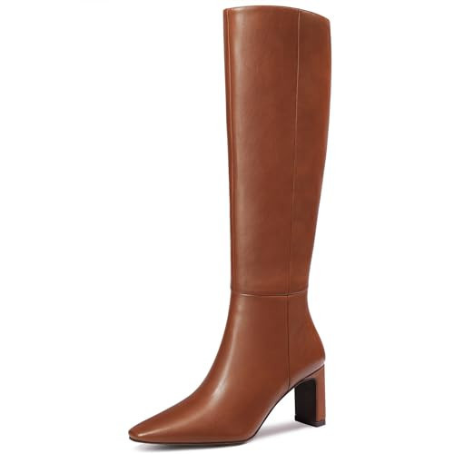 MUCCCUTE Brown Boots for Women Knee High Boots Chunky Heel Square Toe Tall Long Boots for Women Fashion Comfort Side Zipper Size 6.5 | Amazon (US)