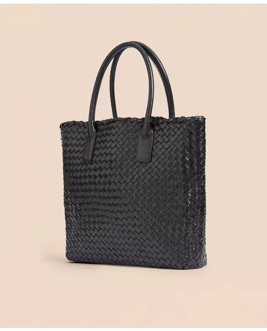 Brooks Brothers Women's Woven Leather Tote Bag | Black | Brooks Brothers