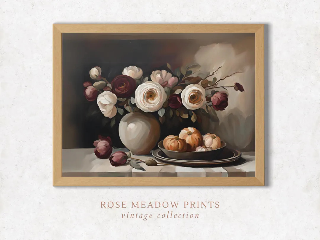 Flowers Painting Autumn Printable Wall Art Harvest Fall Home Decor Pumpkins Gallery Wall Sign Dig... | Etsy (US)