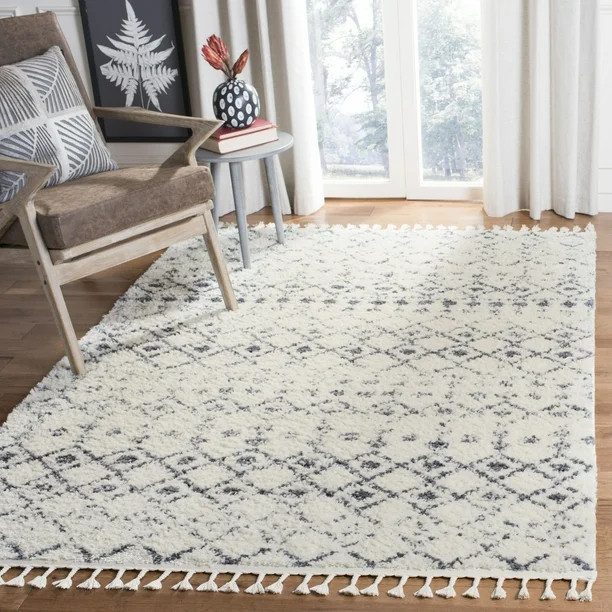SAFAVIEH Berber Fringe Lesleigh Aztec Shag Area Rug, Cream/Dark Grey, 8' x 10' - Walmart.com | Walmart (US)