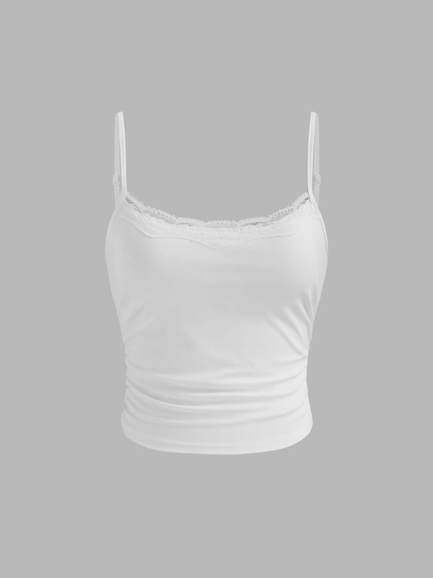 Scoop Neckline Solid Lace Trim Ruched Crop Cami Top... | Cider
