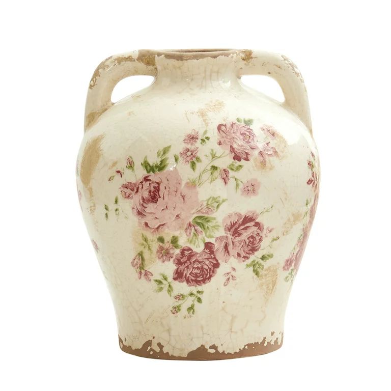 Nearly Natural Green 8" Traditional Tuscan Ceramic Floral Print Vase | Walmart (US)