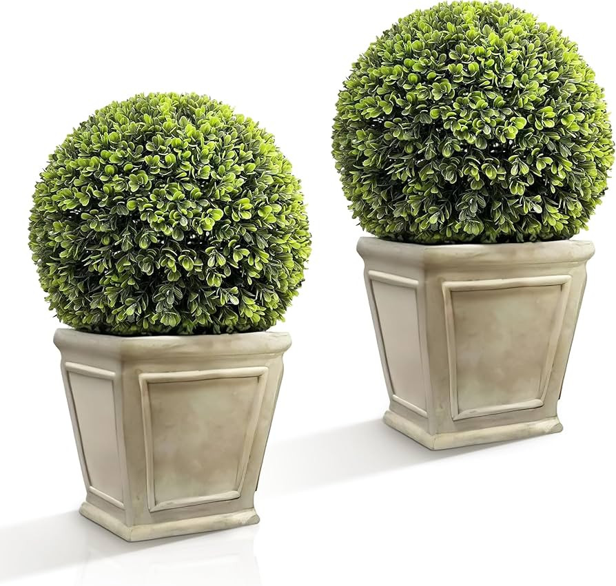 23" Artificial Plant Topiary Ball Set of 2 Ball Topiary in Square Pot for Home Office Outdoor and... | Amazon (US)