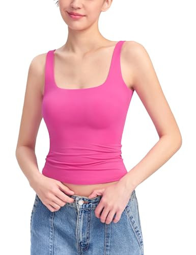 PUMIEY Women's Square Neck Tank Top Sleeveless Double Lined Basic Tops Sharp Collection | Amazon (US)