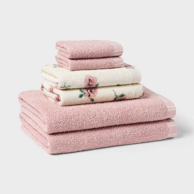 6pc Everyday Floral Dorm Towel Set Pink/Ivory - Room Essentials™ | Target