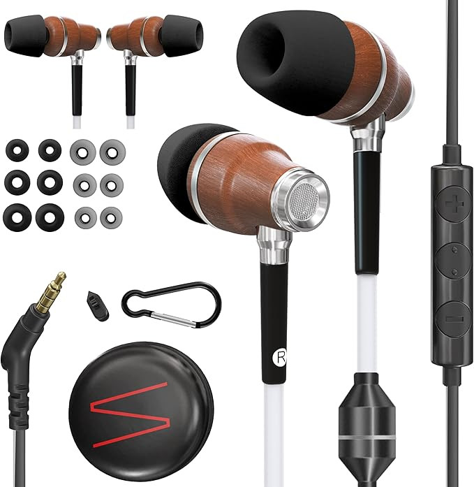 Symphonized Premium Wooden Airtube Headphones EMF Earbuds, 3D Sound, Microphone Volume Control, 8... | Amazon (US)