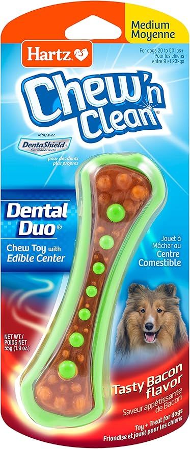 HARTZ Chew 'n Clean Dental Duo Bacon Flavored Dog Chew Toy - 1 Count(Pack of 1),Medium | Amazon (US)