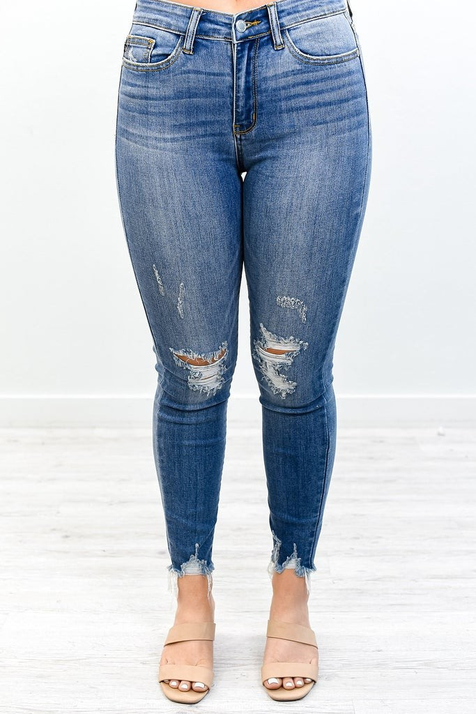 Can't Keep It A Secret Medium Denim Distressed Jeans - K634DN | Tee for the Soul