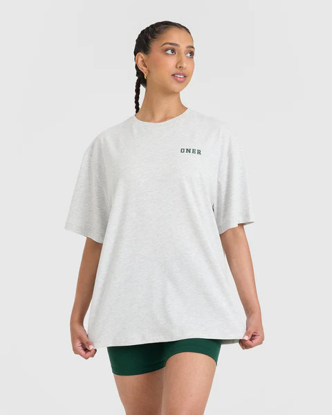 Classic Oversized Lightweight T-Shirt with Printed Logo | Light Grey Marl | Oner Active (UK / US)