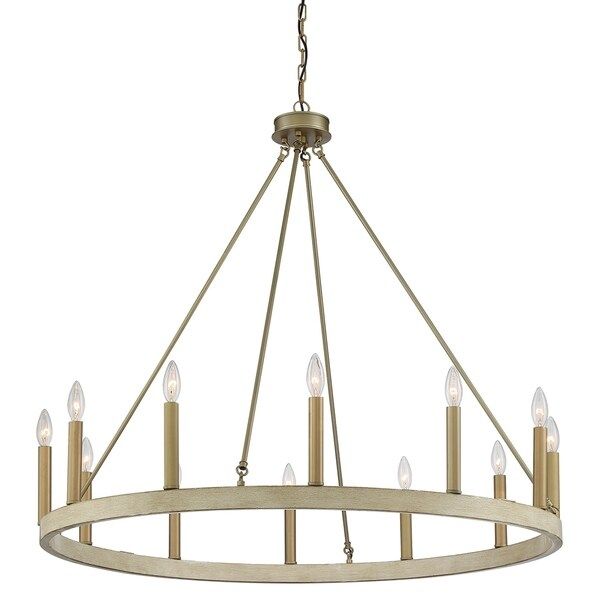 The Gray Barn Highclere 12-light Wagon Wheel Chandelier - White Wood + Brass Dust | Bed Bath & Beyond