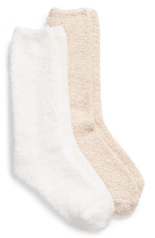 barefoot dreams 2-Pack CozyChic™ Socks in Dusty Rose/white And White at Nordstrom | Nordstrom