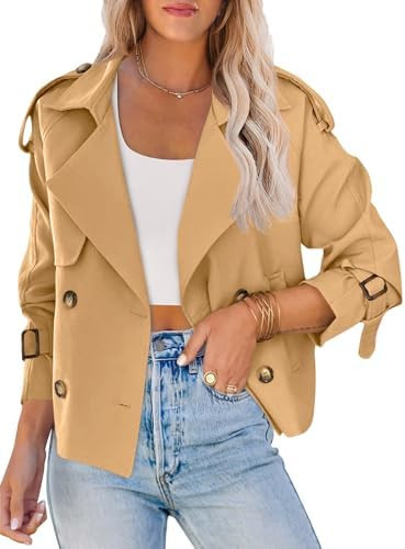 Saodimallsu Women Crop Double Breasted Trench Coat Short Cropped Jacket | Raglan Sleeve,Work,Offi... | Amazon (US)
