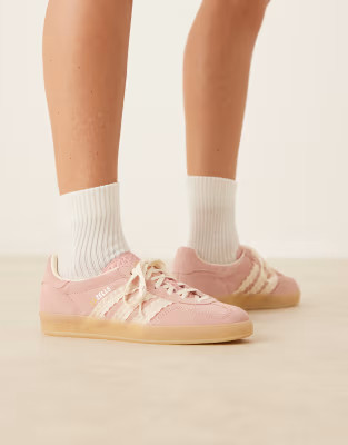 adidas Originals Gazelle Indoor sneakers with ruffle detail in pink | ASOS (Global)