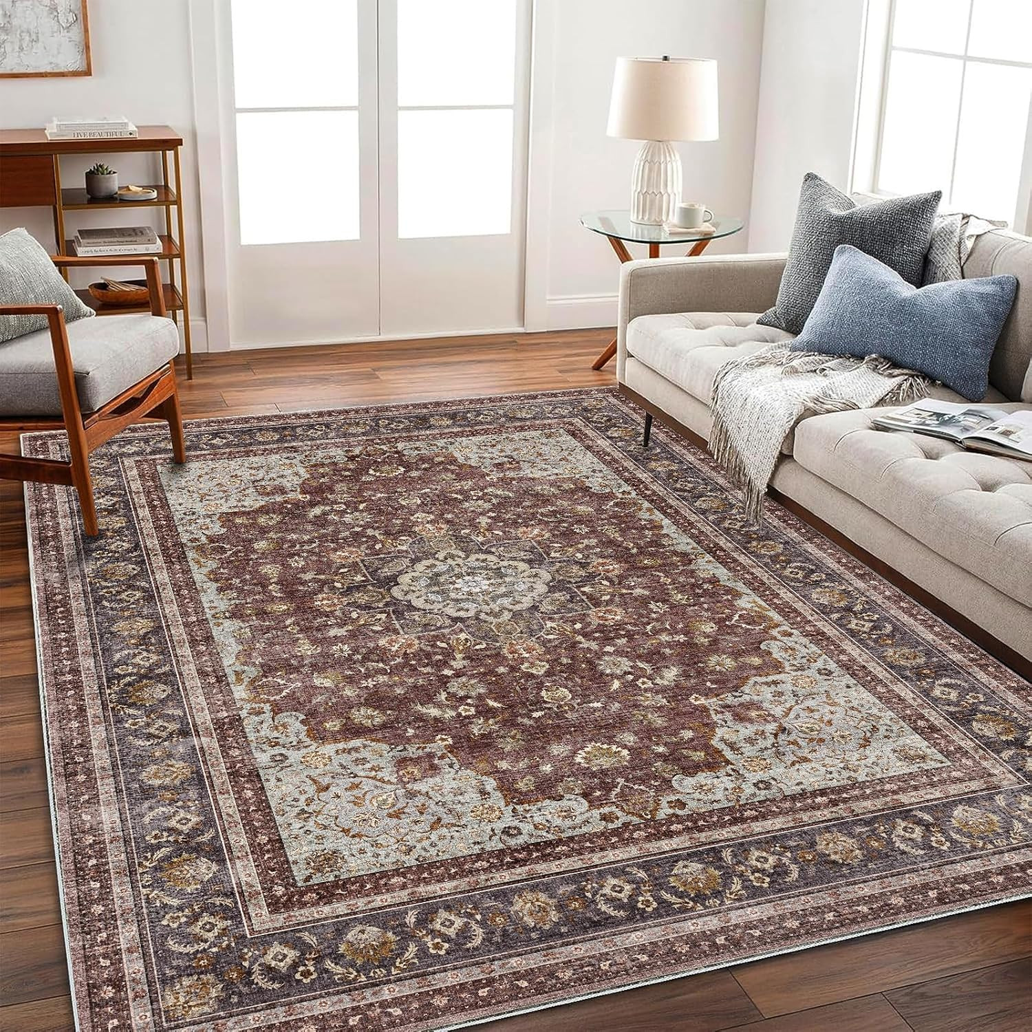 CHAMPLANT Area Rug 6'x9' Washable Vintage Traditional Floor Cover Thin Retro Kitchen Indoor Distressed Non Slip Carpet for Living Room Bedroom Dining Room | Amazon (US)