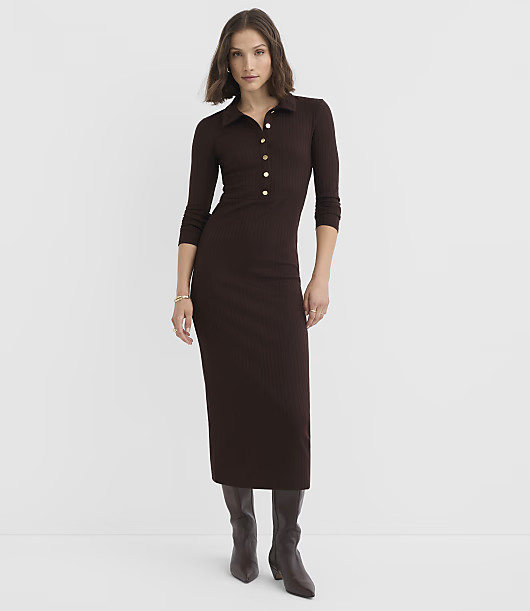 Loft Petite Ribbed Knit Midi Shirtdress | LOFT