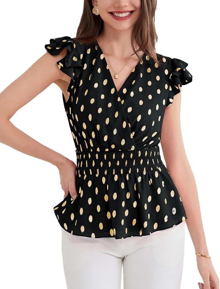 GRACE KARIN Peplum Tops for Women Wrap V Neck Business Casual Blouses Short Sleeve Polka Dot Ruff... | Amazon (US)