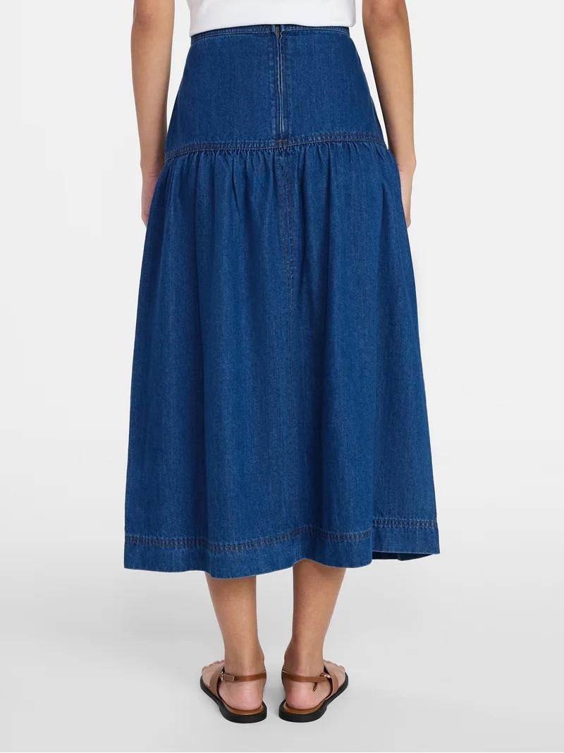 Time and Tru Women's Tiered Denim Midi Skirt, Sizes 0-20 | Walmart (US)