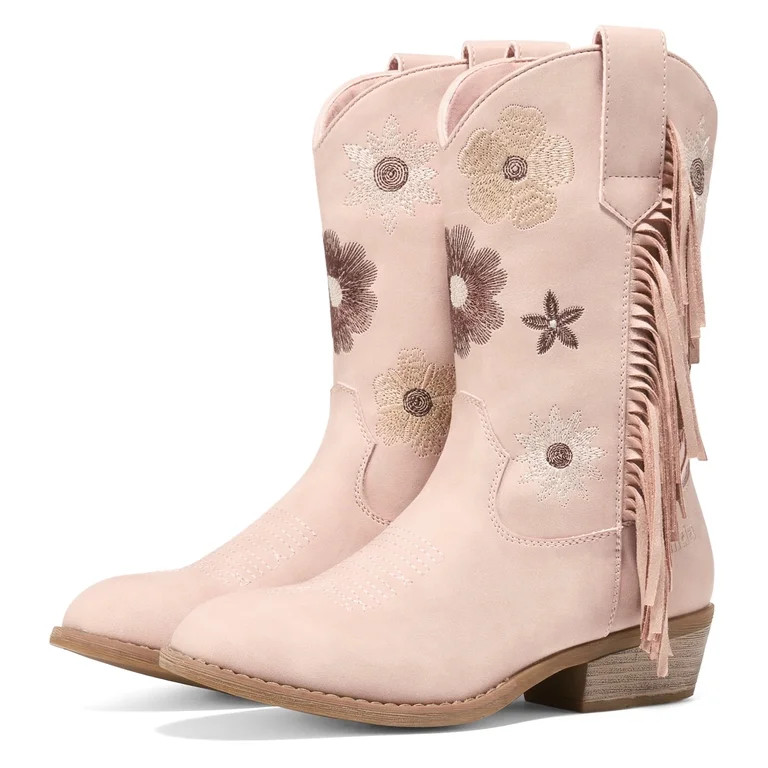 Rollda Cowgirl Cowboy Boots for Kids with Tassel Floral Embroidered toddler girl shoes, Pink, US ... | Walmart (US)