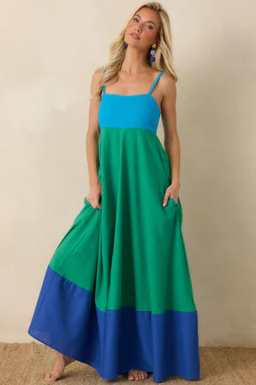 Paradisa Atlantis Green & Blue Color Block Maxi Dress | Red Dress
