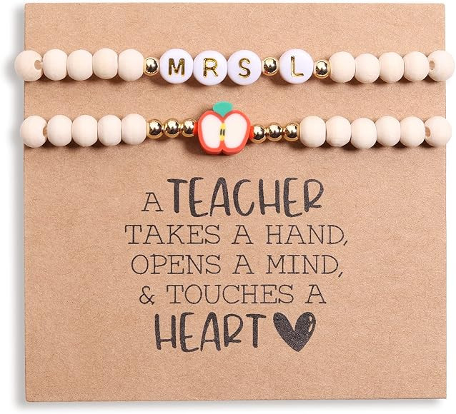 Miss Pink Personalized Teacher Appreciation Gifts Teacher Bracelet for Women, 2 Pcs Wood Beaded B... | Amazon (US)