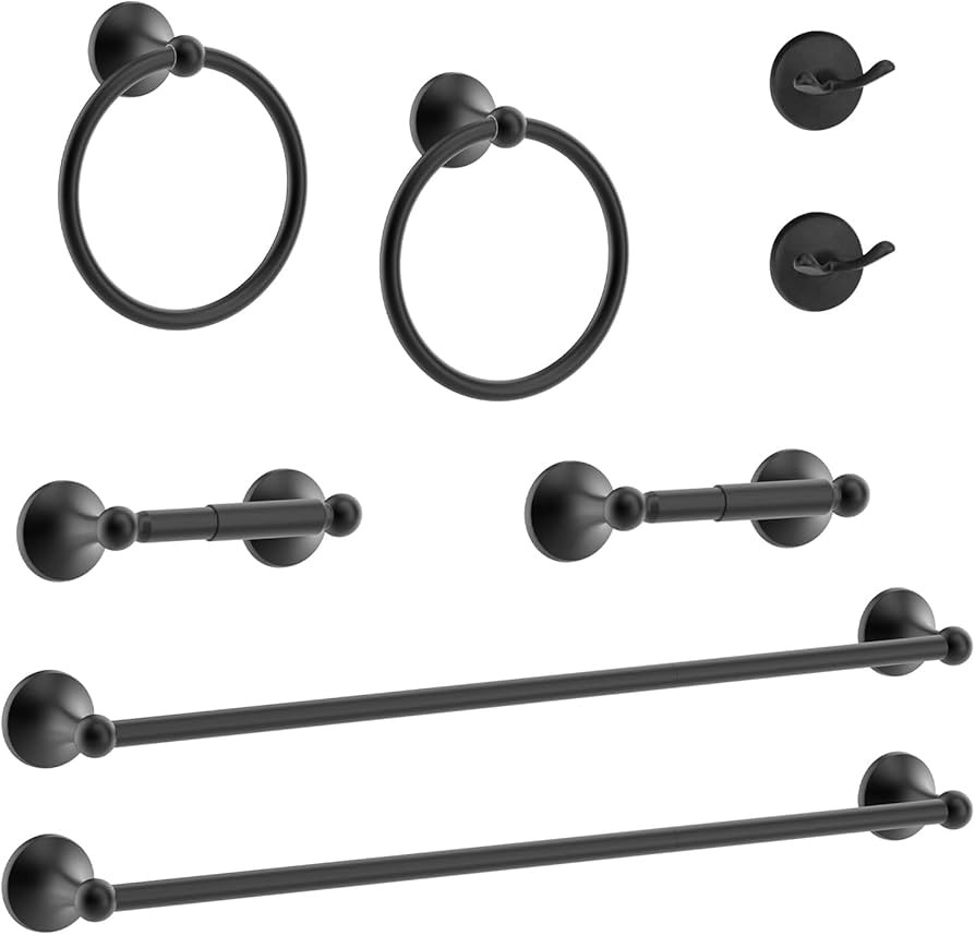 Chihod 8-Pieces Bathroom Hardware Set, 14/24 Towel Bar for Bathroom, Towel Ring Wall Mounted, Mat... | Amazon (US)