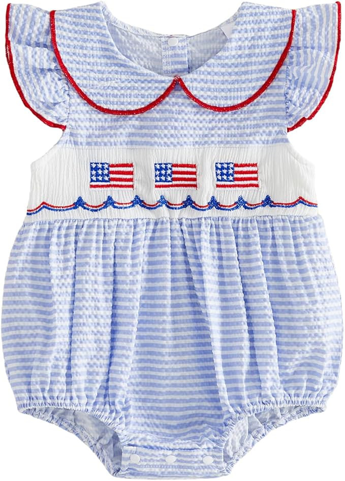 Ayalinggo Baby Girl 4th of July Outfits Newborn USA Bubble Smocked Romper Tutu Dress Ruffle Ameri... | Amazon (US)