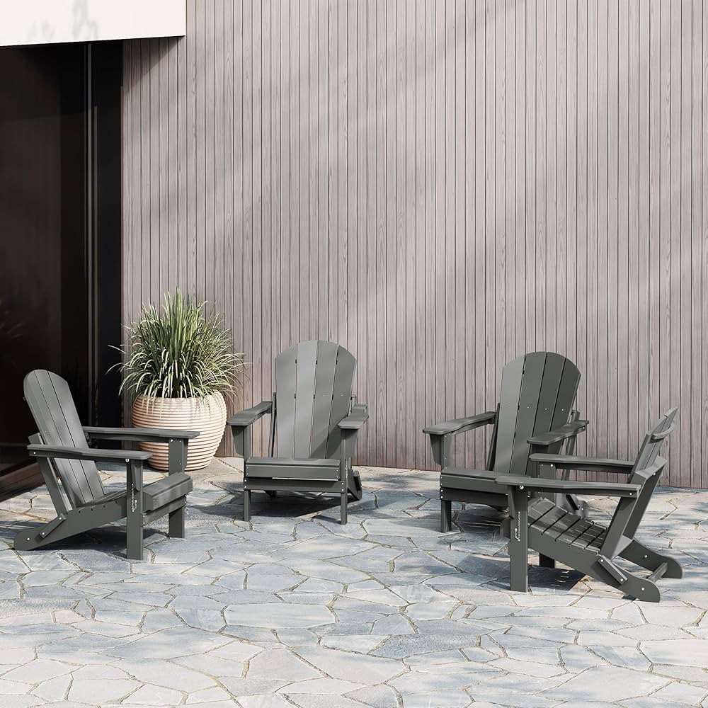 WestinTrends Malibu 4-Piece Set Outdoor Folding Poly Adirondack Chair, Gray | Amazon (US)