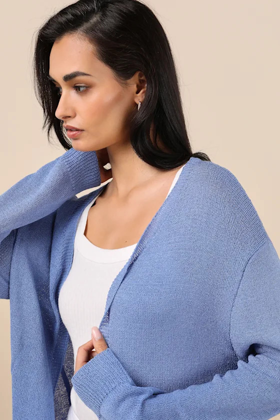 Clean Aesthetic Blue Knit Cardigan Sweater | Lulus