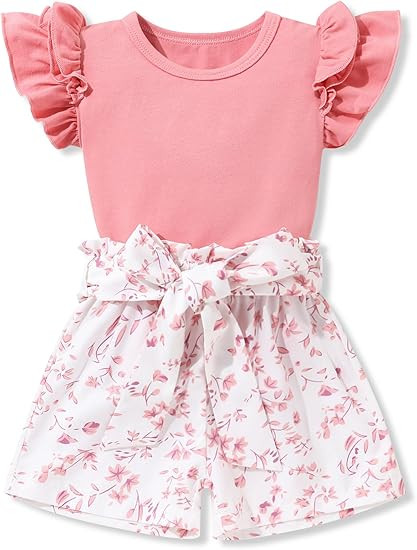 oklady Toddler Girl Clothes Ruffle Floral Embroidery Shirt and Shorts Set | Amazon (US)