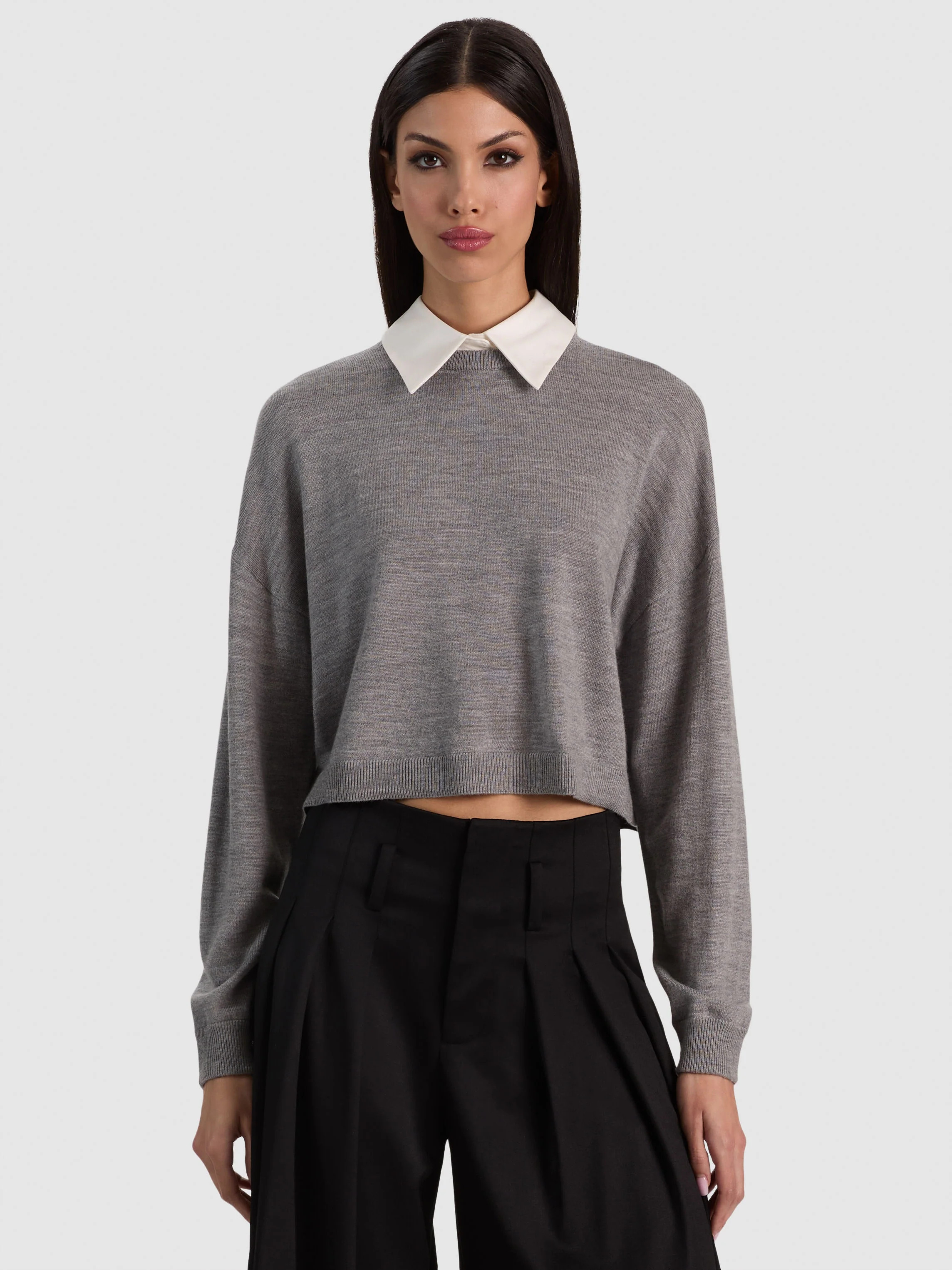 RHETT WOOL PULLOVER WITH DETACHABLE COLLAR - MEDIUM HEATHER GREY | Alice + Olivia