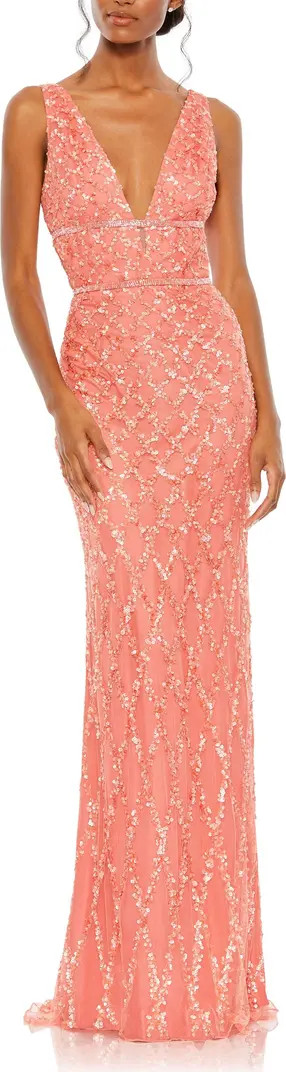 Mac Duggal Sequined Plunge Neck Sleeveless Column Gown | Nordstrom | Nordstrom