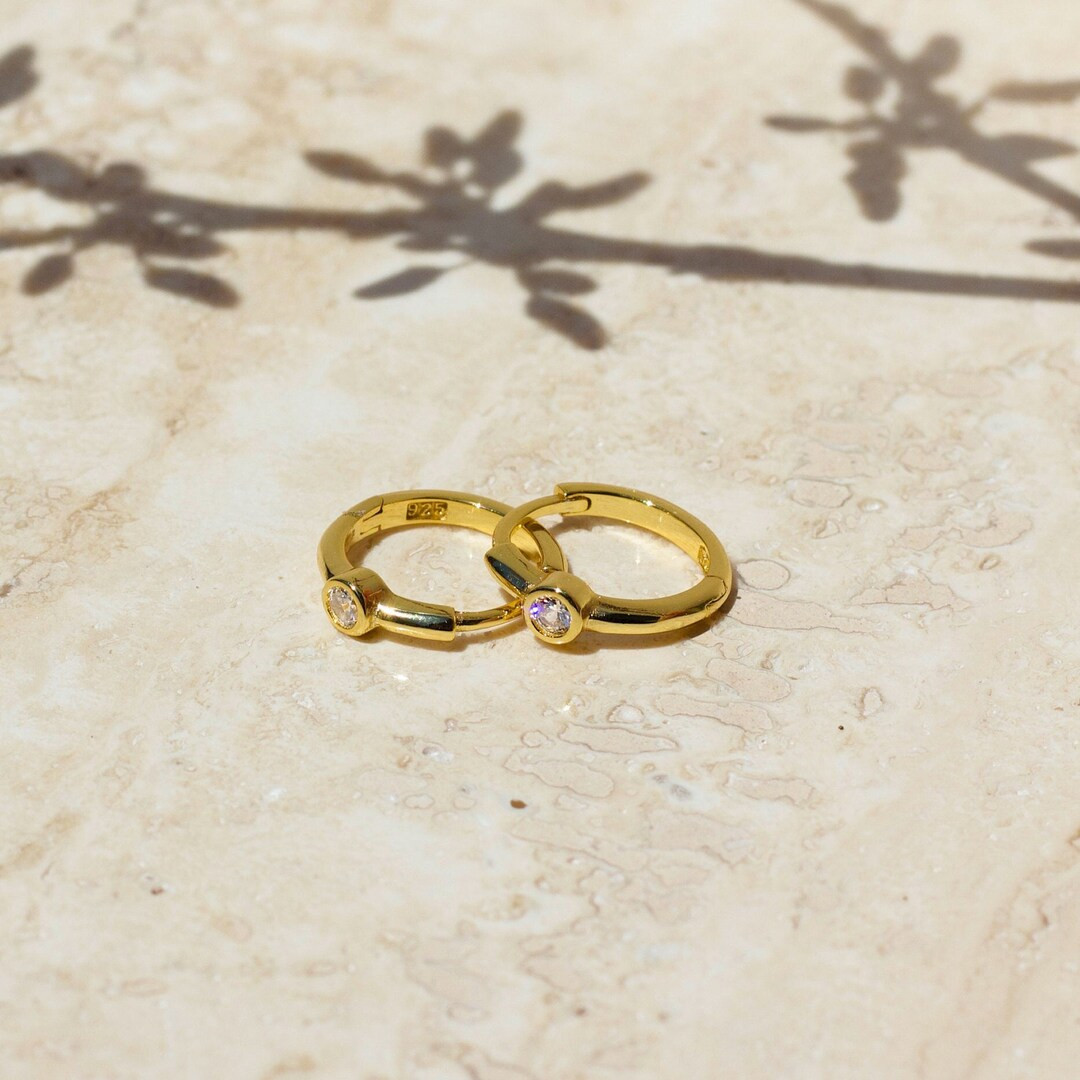 18K Gold Hoop Earrings - Small Hoop Earrings - Gold Hoops - Diamond Earrings - Huggie Earrings - ... | Etsy (US)