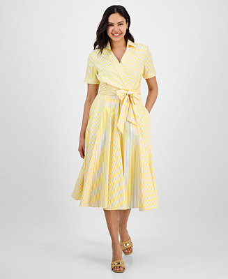 Tahari Women's Collared V-Neck Short-Sleeve Dress | Macy's